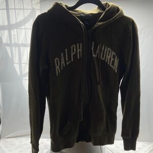 Ralph Lauren Olive Green Zip-Up Hoodie with Chest Logo